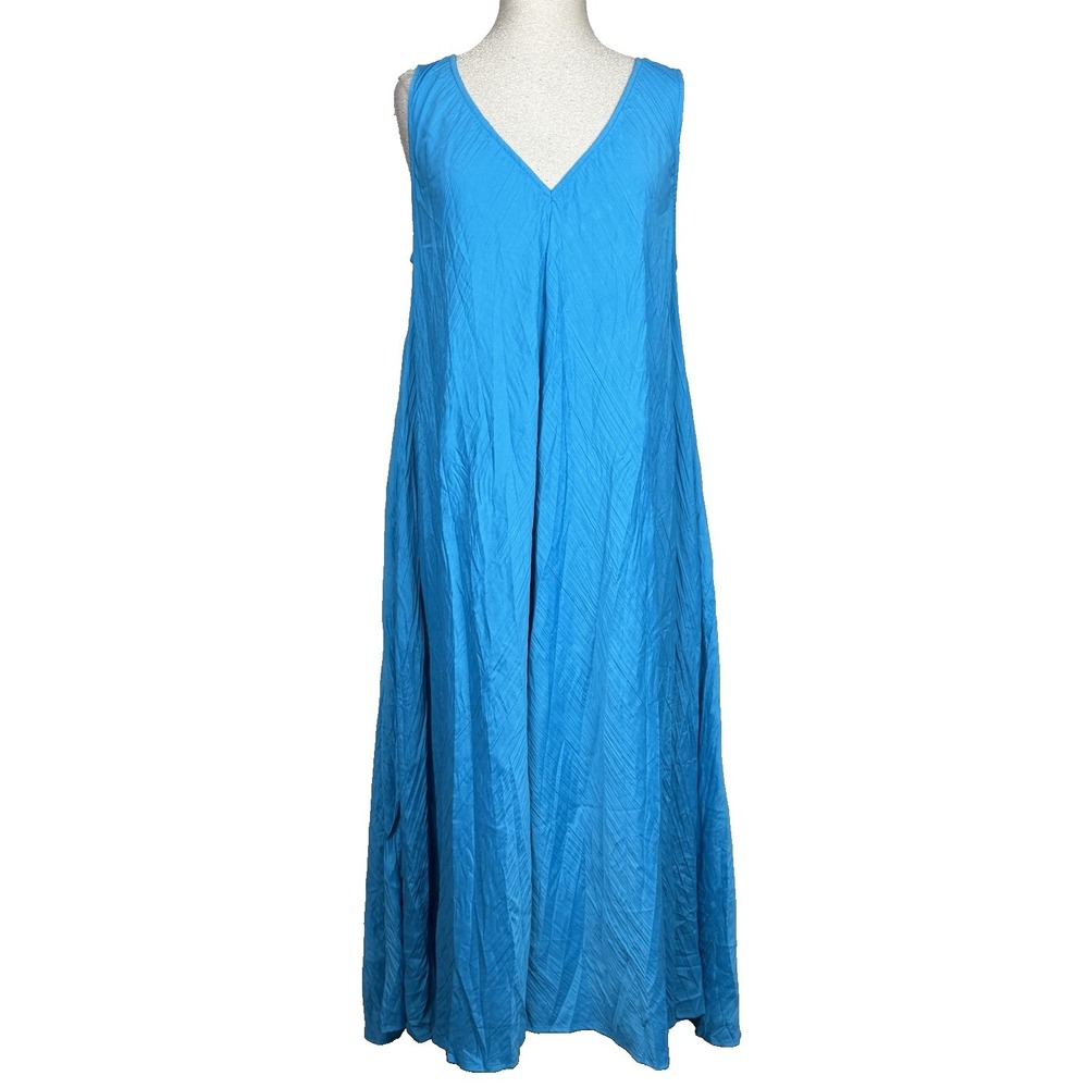NEW Soft Surroundings Mizu Dress Womens L Blue Trapeze Maxi Pockets Travel
